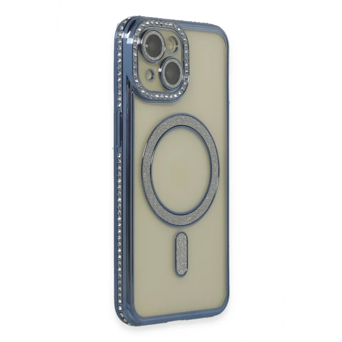 Newface Apple iPhone 15 Kılıf Joke Simli Magneticsafe Kılıf - Lacivert