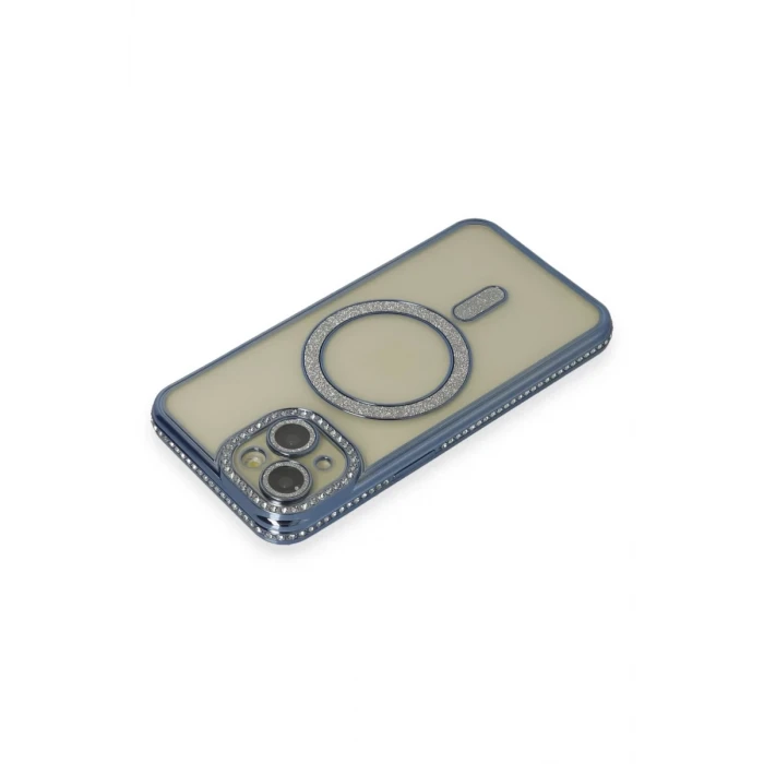 Newface Apple iPhone 15 Kılıf Joke Simli Magneticsafe Kılıf - Lacivert