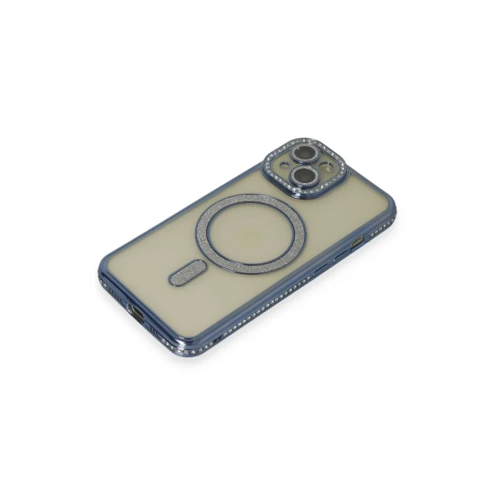 Newface Apple iPhone 15 Kılıf Joke Simli Magneticsafe Kılıf - Lacivert