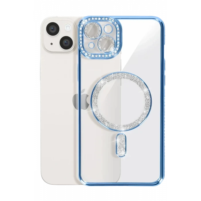 Newface Apple iPhone 15 Kılıf Joke Simli Magneticsafe Kılıf - Mavi