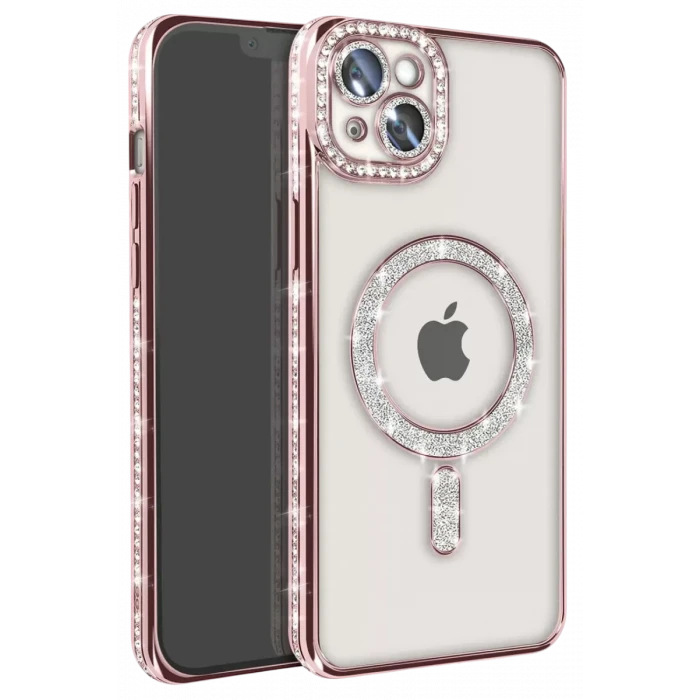 Newface Apple iPhone 15 Kılıf Joke Simli Magneticsafe Kılıf - Pembe
