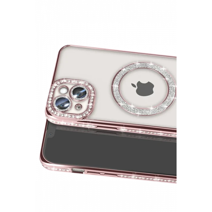 Newface Apple iPhone 15 Kılıf Joke Simli Magneticsafe Kılıf - Pembe