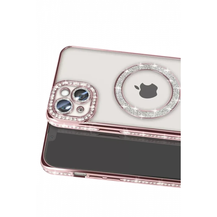 Newface Apple iPhone 15 Kılıf Joke Simli Magneticsafe Kılıf - Pembe