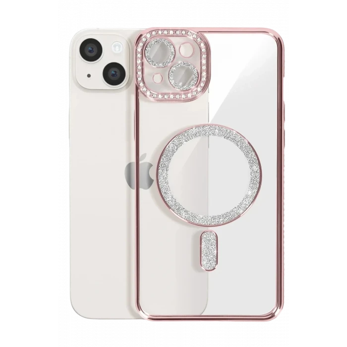 Newface Apple iPhone 15 Kılıf Joke Simli Magneticsafe Kılıf - Pembe
