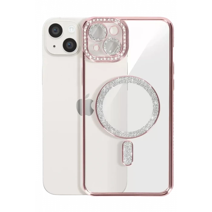 Newface Apple iPhone 15 Kılıf Joke Simli Magneticsafe Kılıf - Pembe