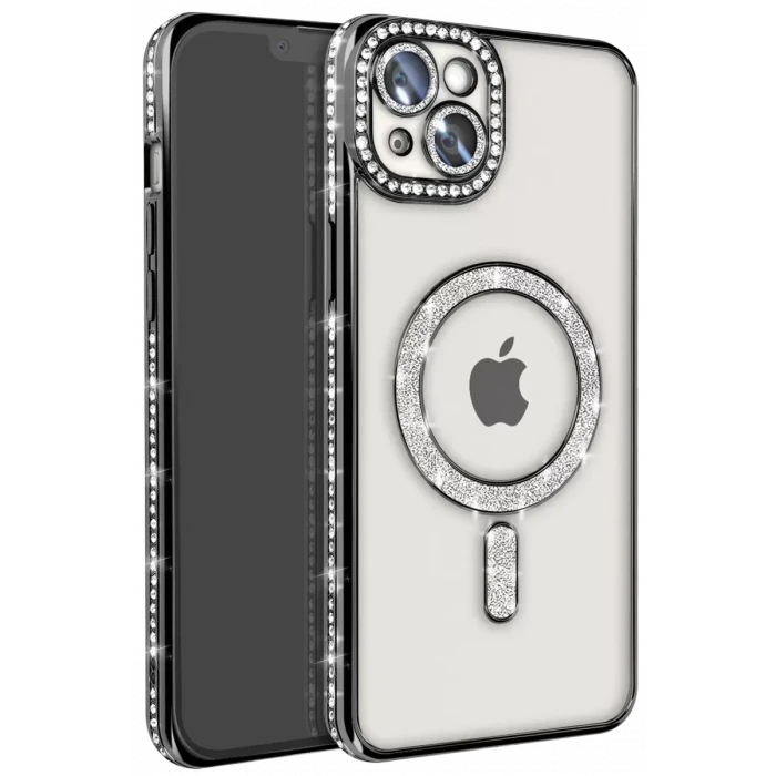 Newface Apple iPhone 15 Kılıf Joke Simli Magneticsafe Kılıf - Siyah
