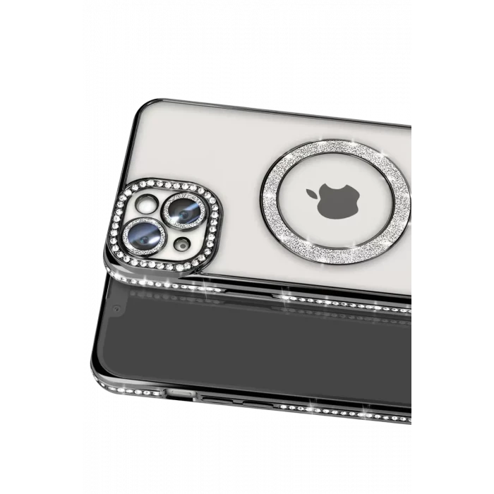 Newface Apple iPhone 15 Kılıf Joke Simli Magneticsafe Kılıf - Siyah