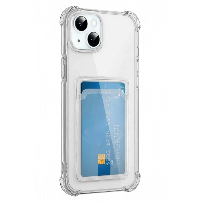 Newface Apple iPhone 15 Kılıf Kart Şeffaf Silikon - Şeffaf