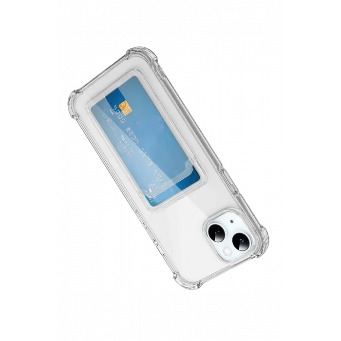 Newface Apple iPhone 15 Kılıf Kart Şeffaf Silikon - Şeffaf
