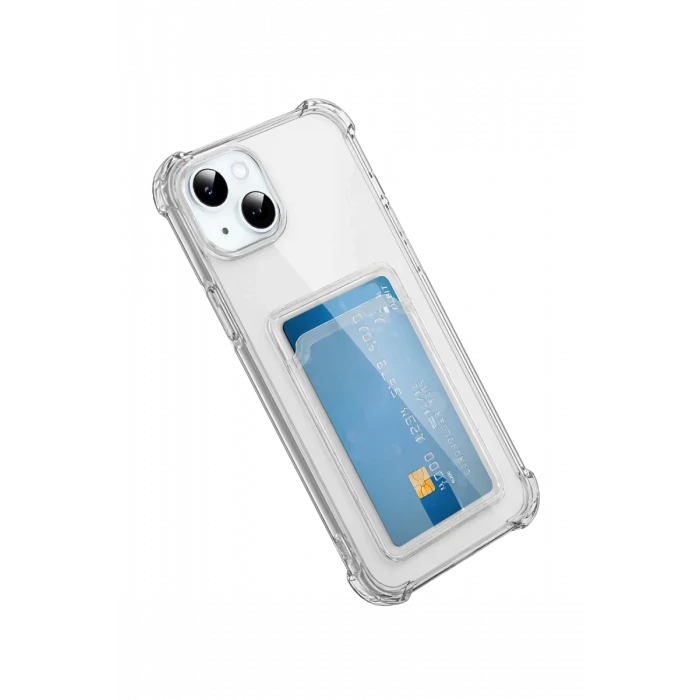 Newface Apple iPhone 15 Kılıf Kart Şeffaf Silikon - Şeffaf
