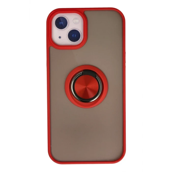 Newface Apple iPhone 15 Kılıf Montreal Yüzüklü Silikon Kapak - Kırmızı