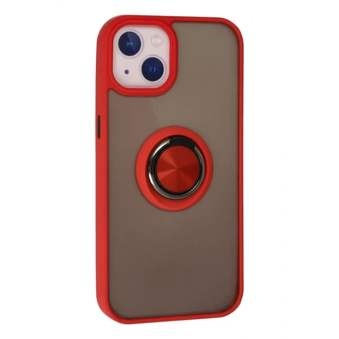 Newface Apple iPhone 15 Kılıf Montreal Yüzüklü Silikon Kapak - Kırmızı