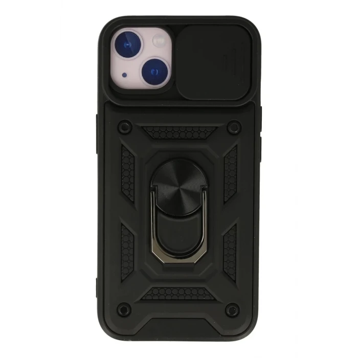 Newface Apple iPhone 15 Kılıf Pars Lens Yüzüklü Silikon - Siyah