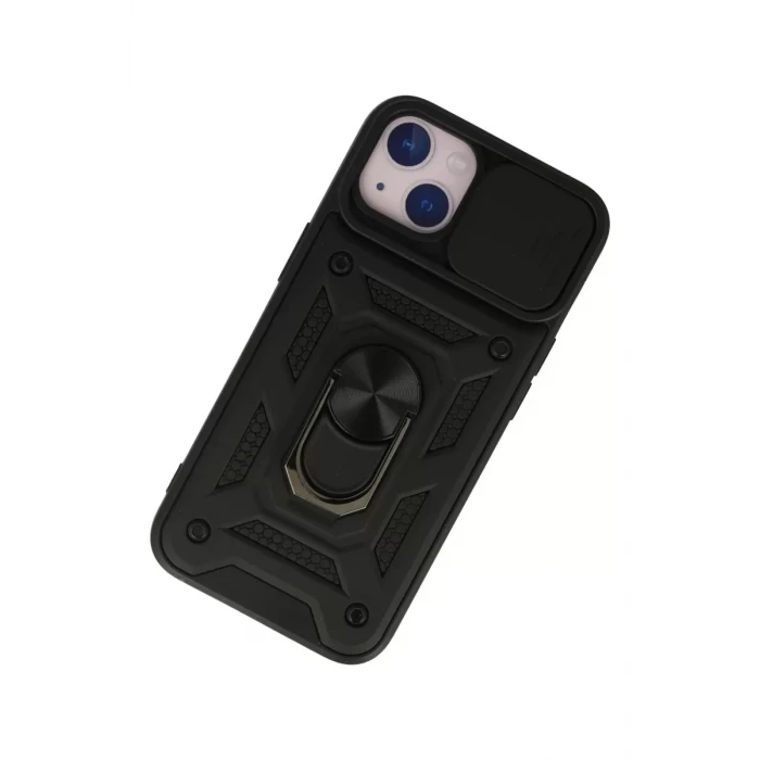 Newface Apple iPhone 15 Kılıf Pars Lens Yüzüklü Silikon - Siyah