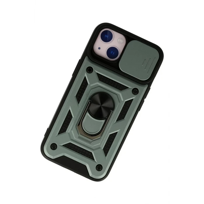 Newface Apple iPhone 15 Kılıf Pars Lens Yüzüklü Silikon - Yeşil