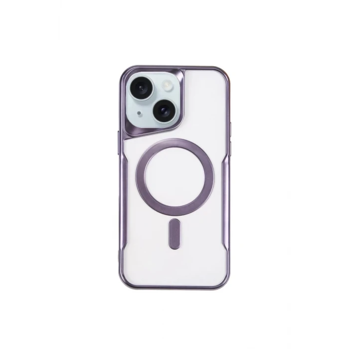 Newface Apple iPhone 15 Plus Kılıf Boyi Magsafe Silikon Kapak - Derin Mor