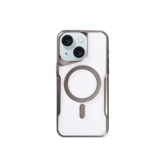 Newface Apple iPhone 15 Plus Kılıf Boyi Magsafe Silikon Kapak - Titan Gri