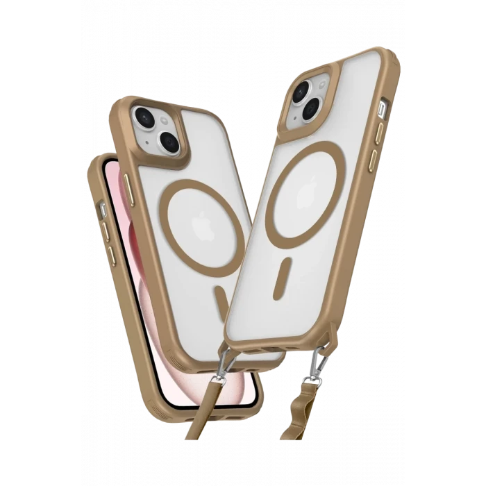 Newface Apple iPhone 15 Plus Kılıf Enka Magsafe Silikon Kılıf - Desert
