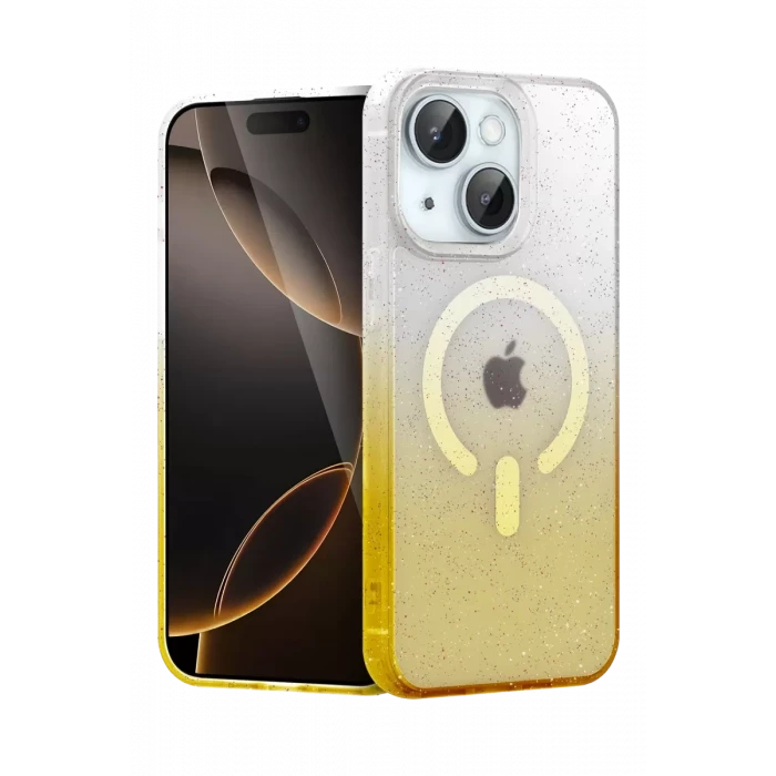 Newface Apple iPhone 15 Plus Pummel Shiny Magsafe Kapak - Gold