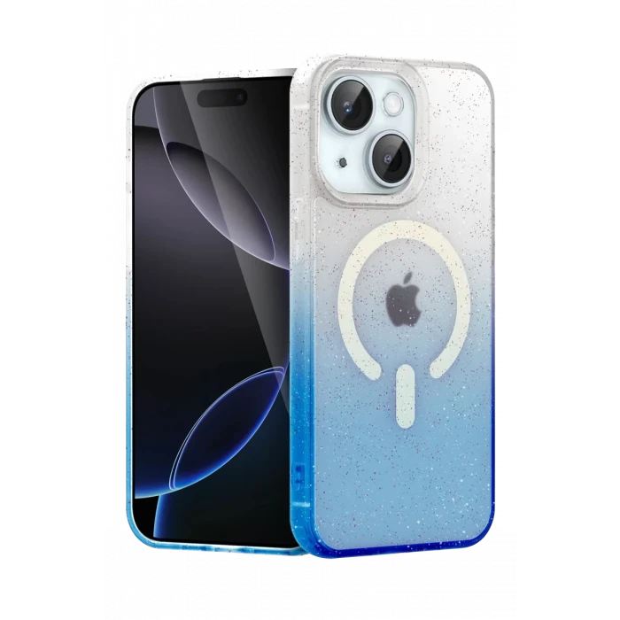 Newface Apple iPhone 15 Plus Pummel Shiny Magsafe Kapak - Mavi