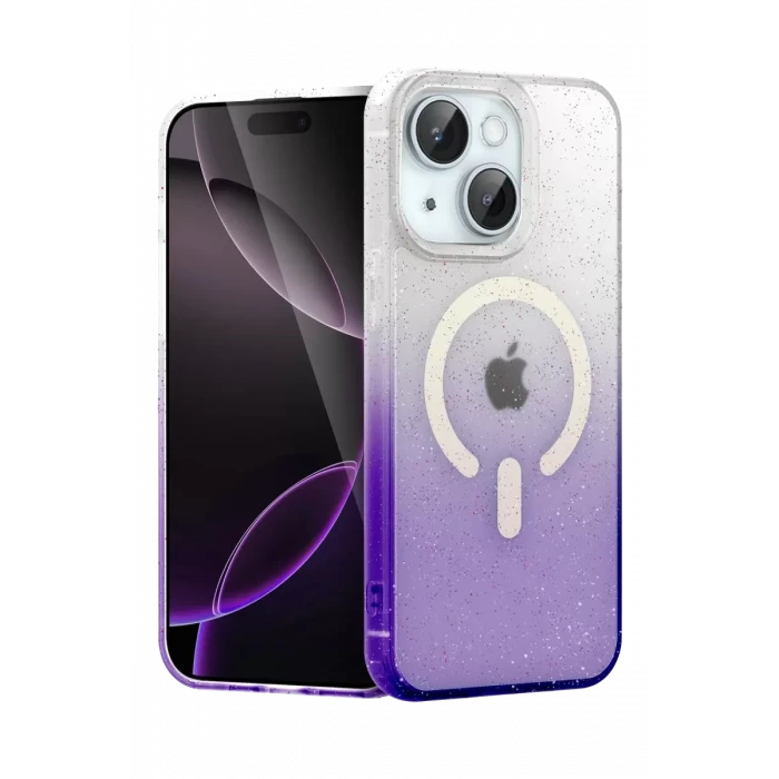 Newface Apple iPhone 15 Plus Pummel Shiny Magsafe Kapak - Mor