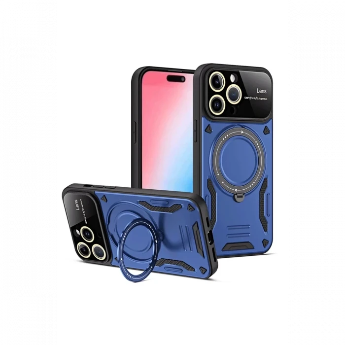 Newface Apple iPhone 15 Pro Joy Lens Standlı Kapak - Lacivert