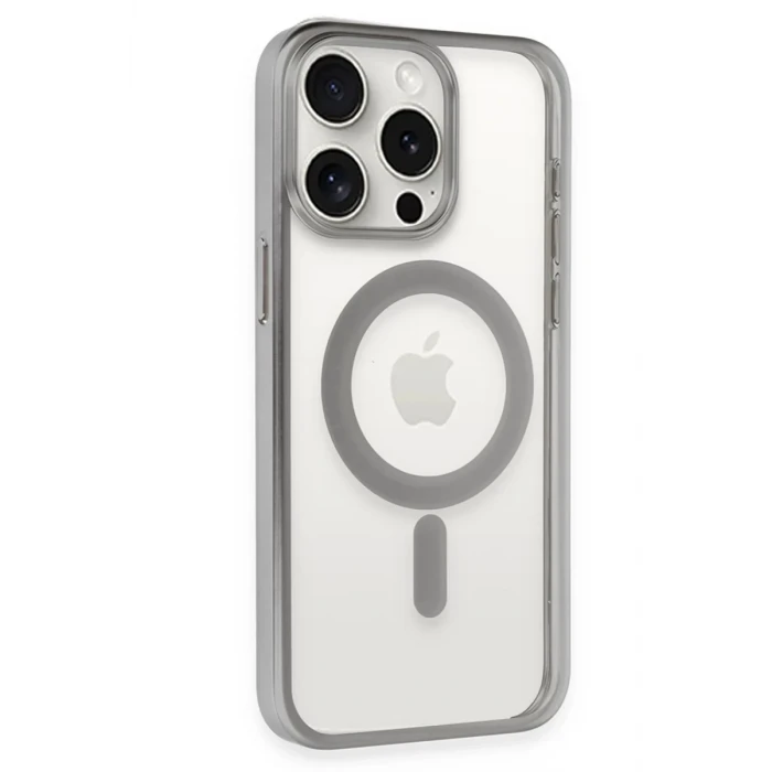 Newface Apple iPhone 15 Pro Kılıf Erozi Magsafe Kapak - Gümüş