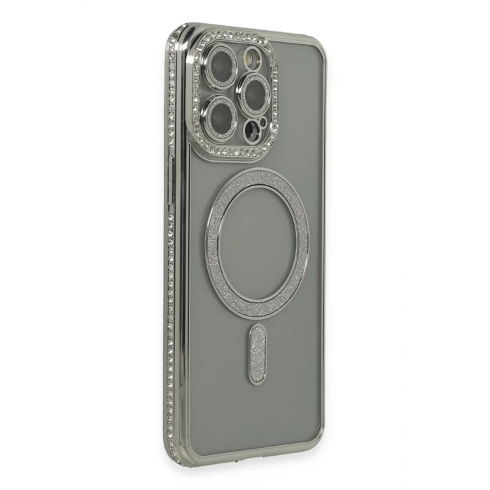 Newface Apple iPhone 15 Pro Kılıf Joke Simli Magneticsafe Kılıf - Gri