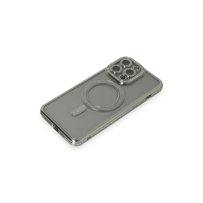 Newface Apple iPhone 15 Pro Kılıf Joke Simli Magneticsafe Kılıf - Gri