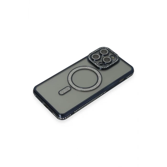 Newface Apple iPhone 15 Pro Kılıf Joke Simli Magneticsafe Kılıf - Lacivert