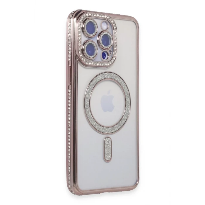 Newface Apple iPhone 15 Pro Kılıf Joke Simli Magneticsafe Kılıf - Pembe