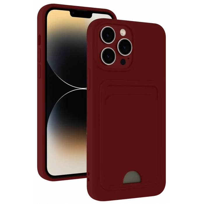 Newface Apple iPhone 15 Pro Kılıf Kelvin Kartvizitli Silikon - Bordo