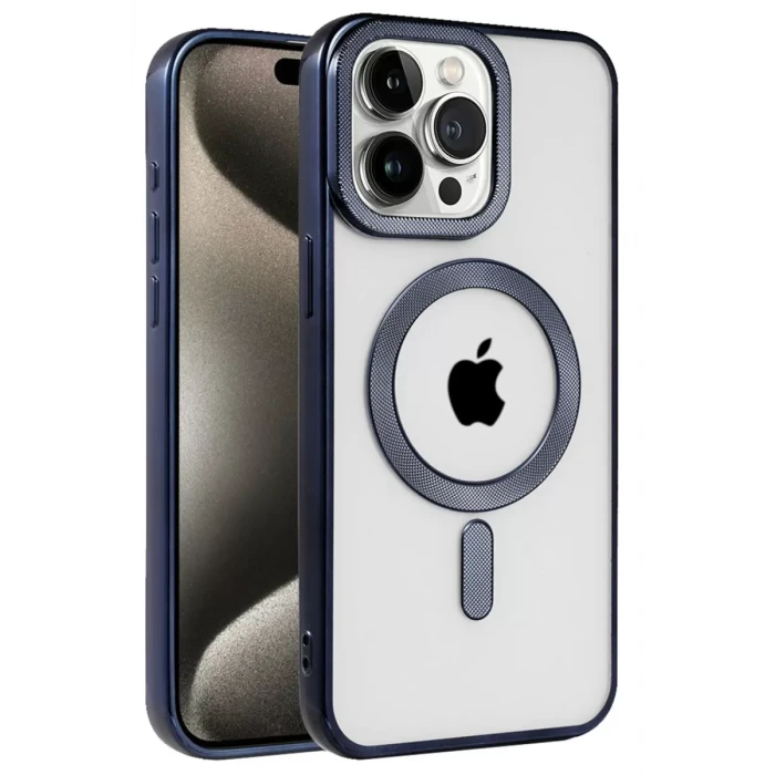 Newface Apple iPhone 15 Pro Kılıf Kronos Magsafe Kapak - Lacivert