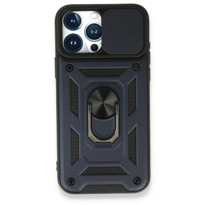 Newface Apple iPhone 15 Pro Kılıf Pars Lens Yüzüklü Silikon - Lacivert