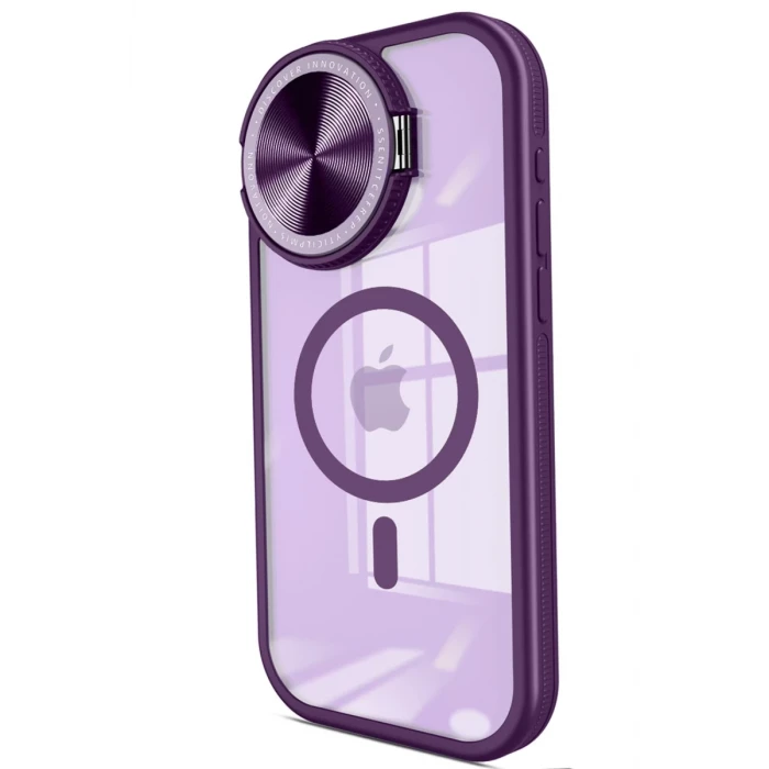 Newface Apple iPhone 15 Pro Kılıf Teleskop Lens Magsafe Silikon Kapak - Derin Mor