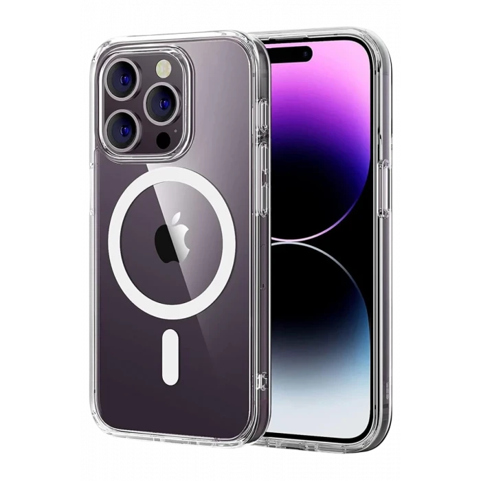 Newface Apple iPhone 15 Pro Max Combo Sert Şeffaf Magsafe Kapak - Şeffaf