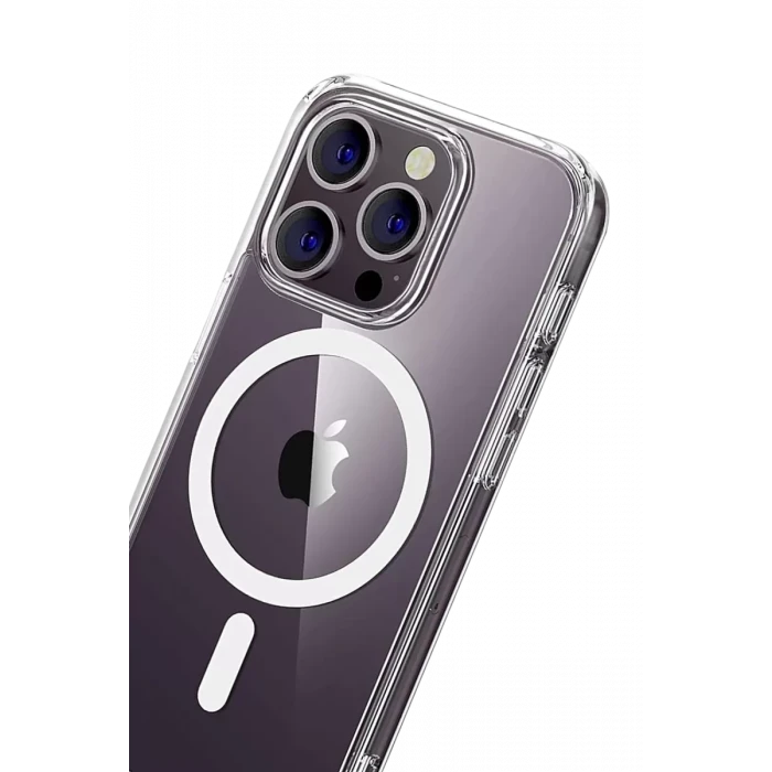 Newface Apple iPhone 15 Pro Max Combo Sert Şeffaf Magsafe Kapak - Şeffaf