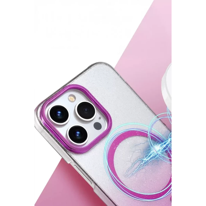 Newface Apple iPhone 15 Pro Max Glossy Magsafe Kapak - Mor