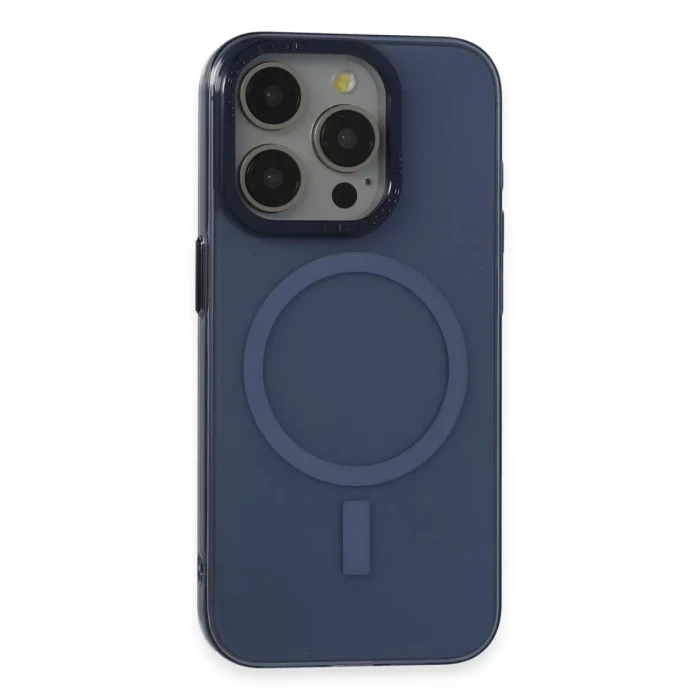 Newface Apple iPhone 15 Pro Max Kılıf Anka PC Magneticsafe Sert Metal Kapak - Lacivert