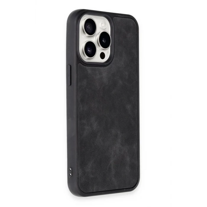 Newface Apple iPhone 15 Pro Max Kılıf Aras Deri Kapak - Siyah
