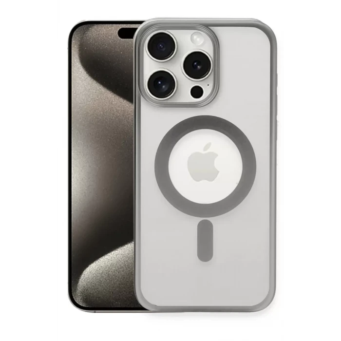Newface Apple iPhone 15 Pro Max Kılıf Erozi Magsafe Kapak - Gümüş