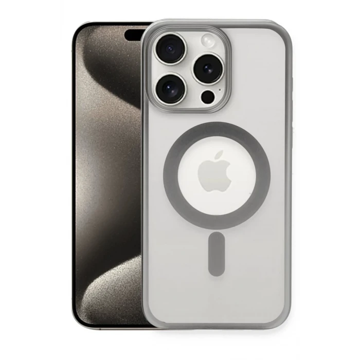 Newface Apple iPhone 15 Pro Max Kılıf Erozi Magsafe Kapak - Gümüş
