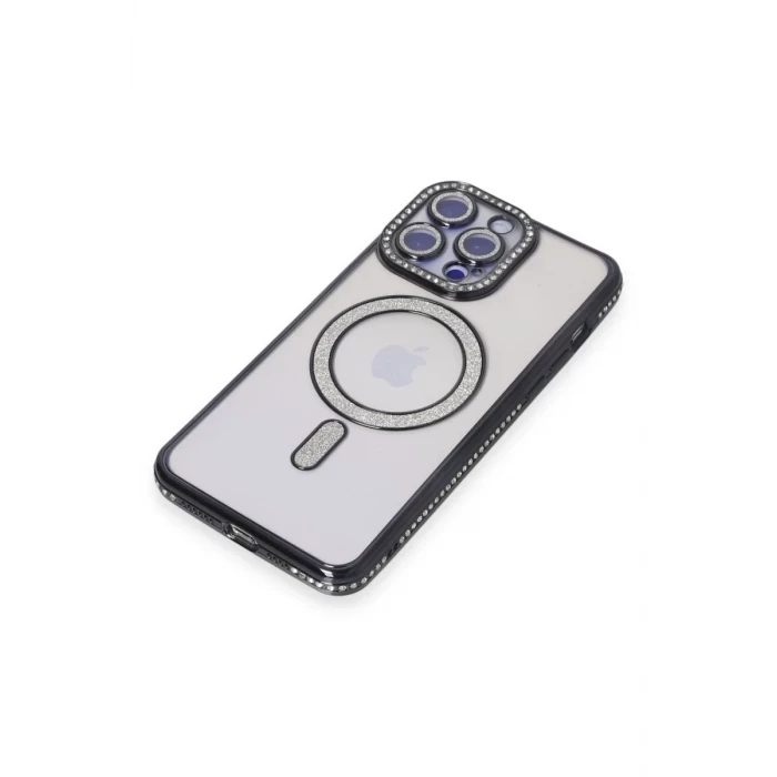 Newface Apple iPhone 15 Pro Max Kılıf Joke Simli Magneticsafe Kılıf - Siyah