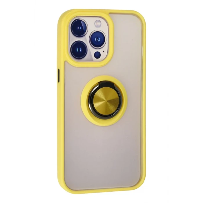 Newface Apple iPhone 15 Pro Max Kılıf Montreal Yüzüklü Silikon Kapak - Sarı