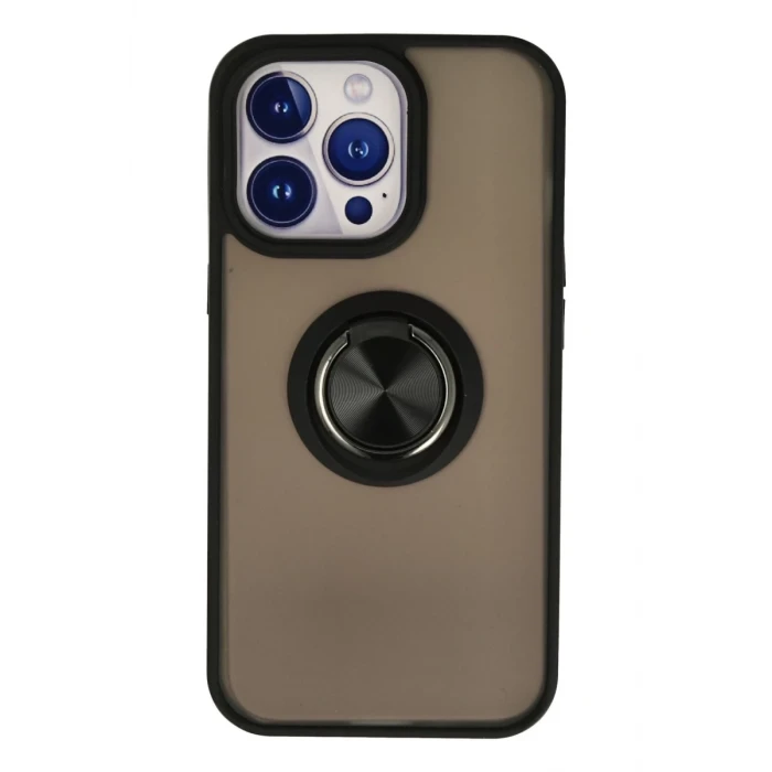 Newface Apple iPhone 15 Pro Max Kılıf Montreal Yüzüklü Silikon Kapak - Siyah