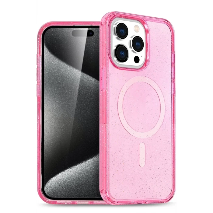 Newface Apple iPhone 15 Pro Max Kılıf Star Magsafe Kapak - Pembe