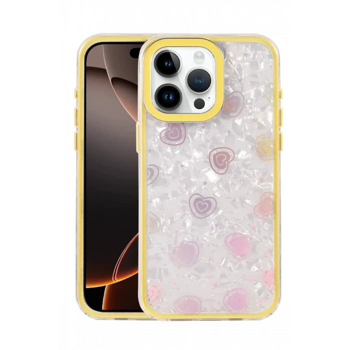 Newface Apple iPhone 15 Pro Max Lumi Desenli Kapak - Sarı