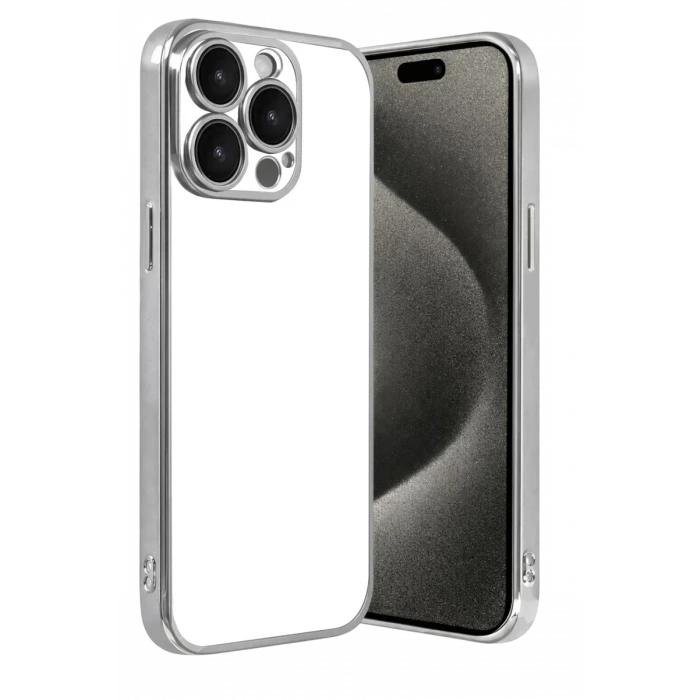 Newface Apple iPhone 15 Pro Max Razer Lensli Silikon - Gümüş
