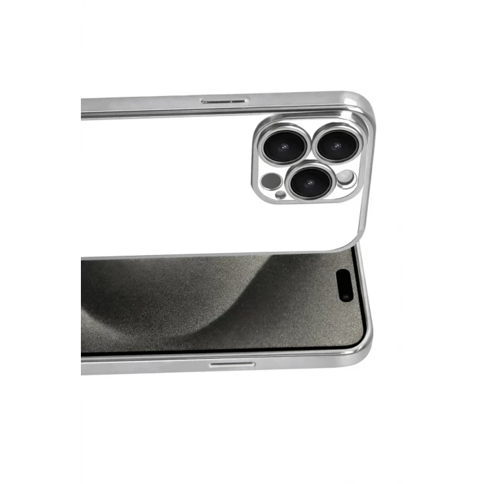 Newface Apple iPhone 15 Pro Max Razer Lensli Silikon - Gümüş