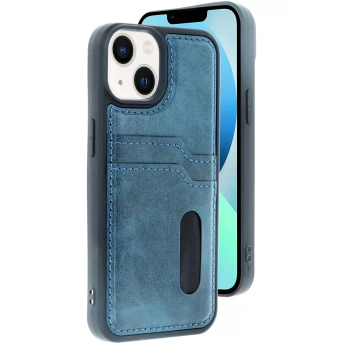 Newface Apple iPhone 15 Sara Kartvizitli Deri Kılıf - Lacivert
